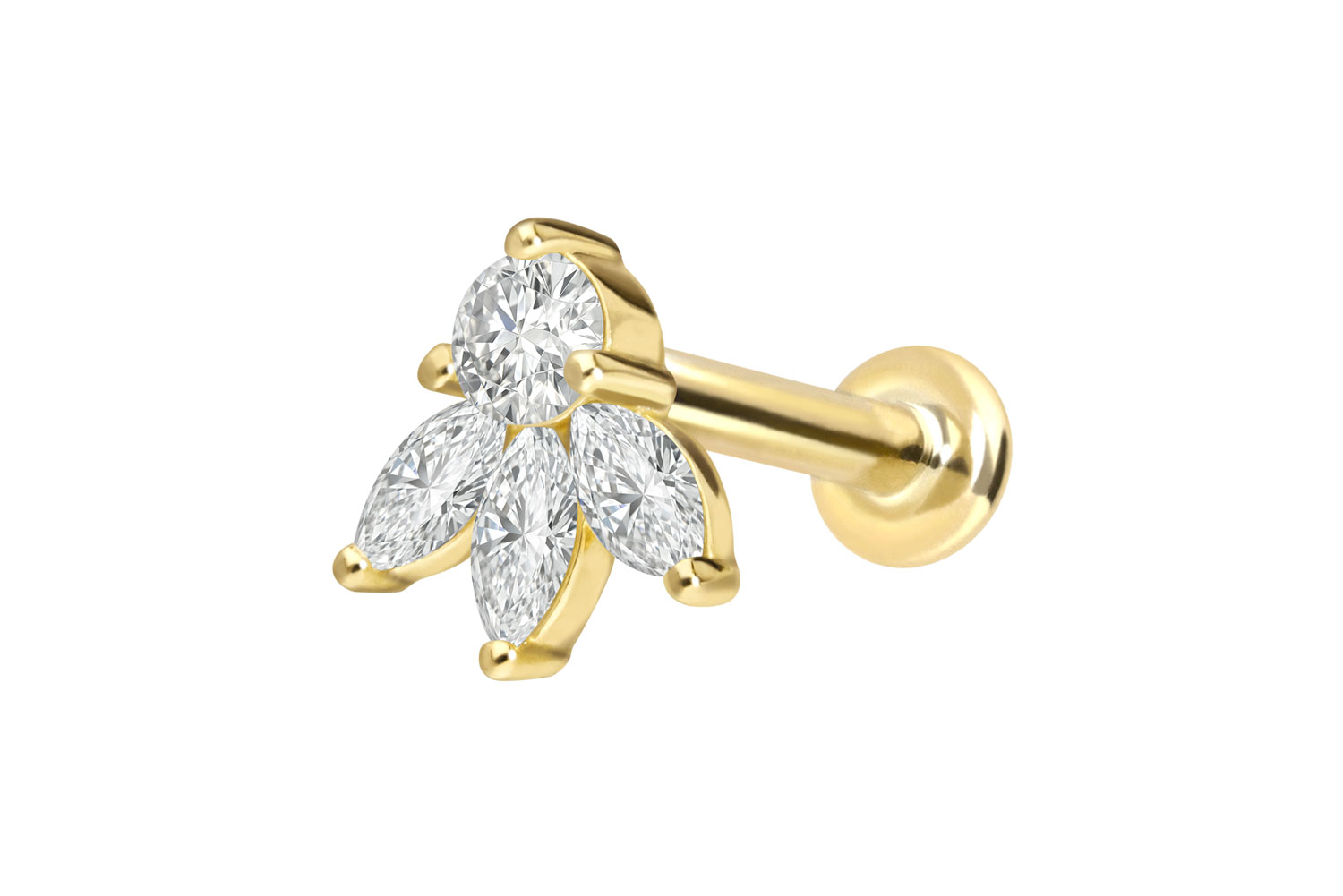 18 Karat Gold Labret Piercing mit Innengewinde DIAMANT-LOTUSBLÜTE